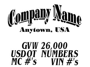 company name with usdot mc vin lettering decals
