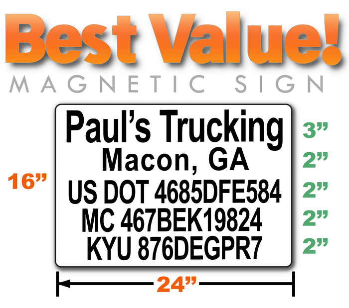 USDOT Number Magnetic Sign With 5 Lines Of Text Vinyl Lettering Decal (Set of 2)