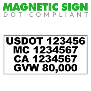 usdot, mc, ca & gvw magnetic sign