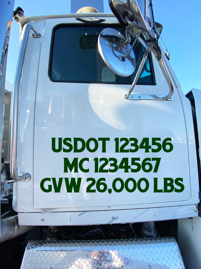 USDOT, MC & GVW Lettering Decal Sticker for Semi Trucks (Set of 2)