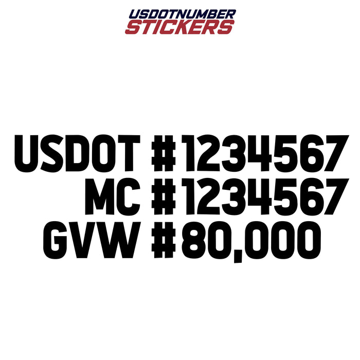 US DOT, MC & GVW Number Decal Sticker (Set of 2)