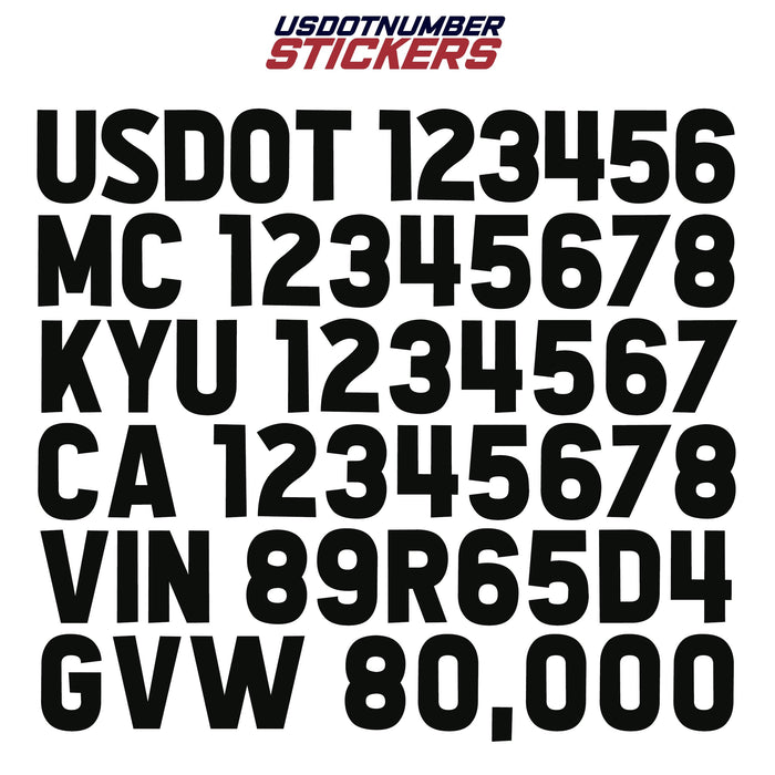 US DOT, MC, KYU, CA, VIN & GVW Number Registration Decal Sticker