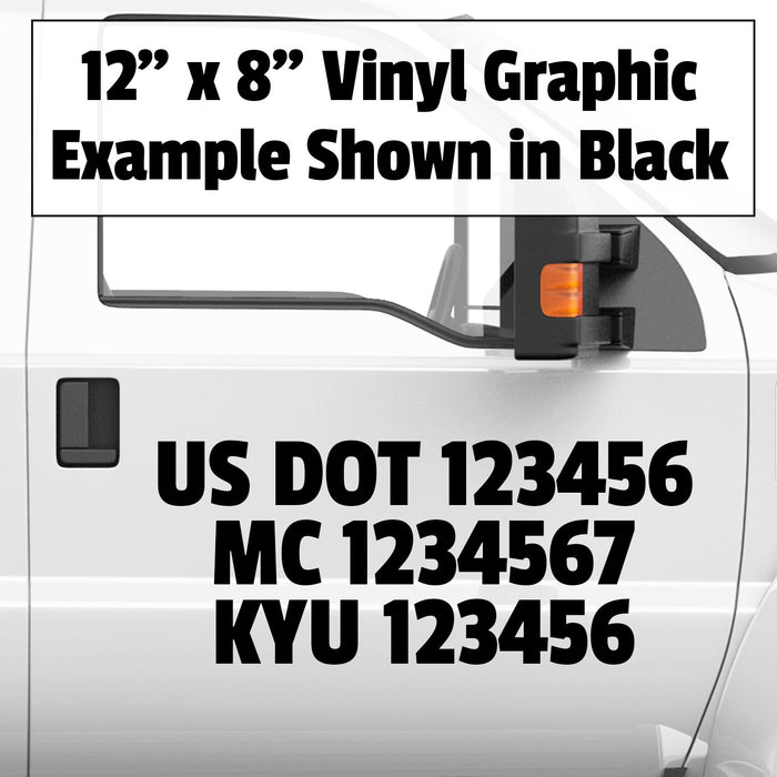 USDOT, MC & KYU 3 Line Vinyl Graphic Lettering Decal (Set of 2)