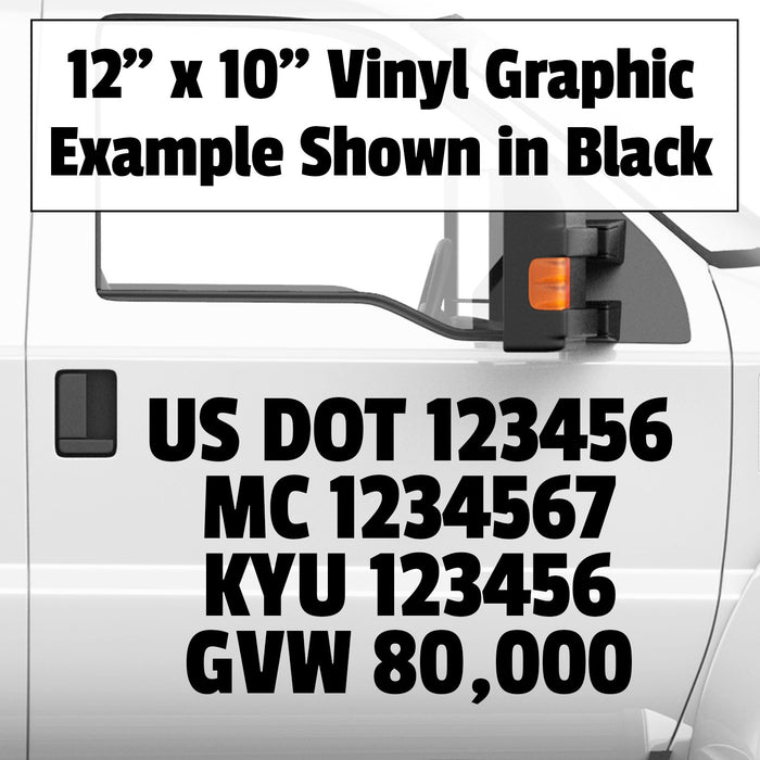 Vinyl Graphic Lettering USDOT, MC, KYU & GVW Decal Sticker (Set of 2)