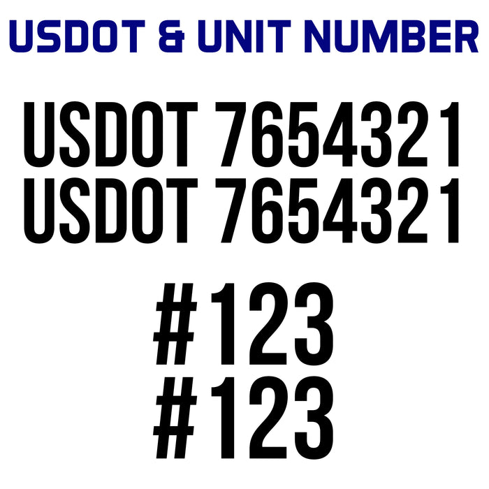 USDOT & Truck (UNIT) Number Decal Sticker (Set of 2)
